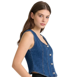 Madison Stretch Denim U-Neck Vest with Buttons