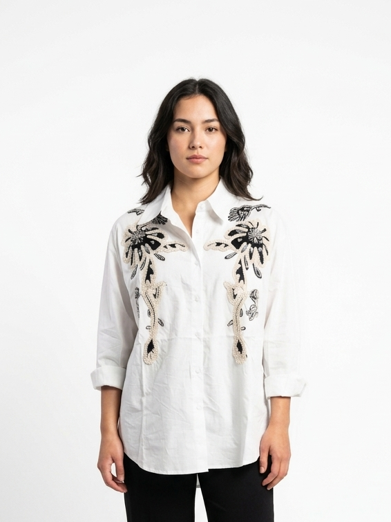 Cameron long sleeve woven with embroidery