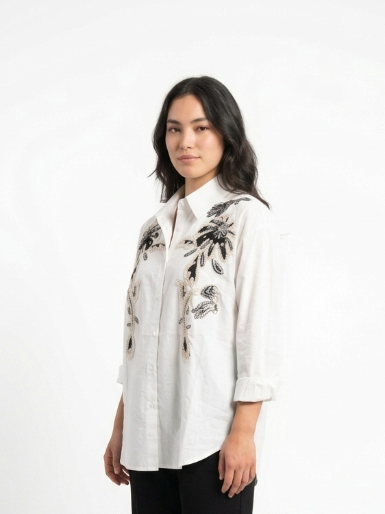 Cameron long sleeve woven with embroidery
