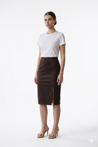 NAOP01411...brown skirt, slit on sidd