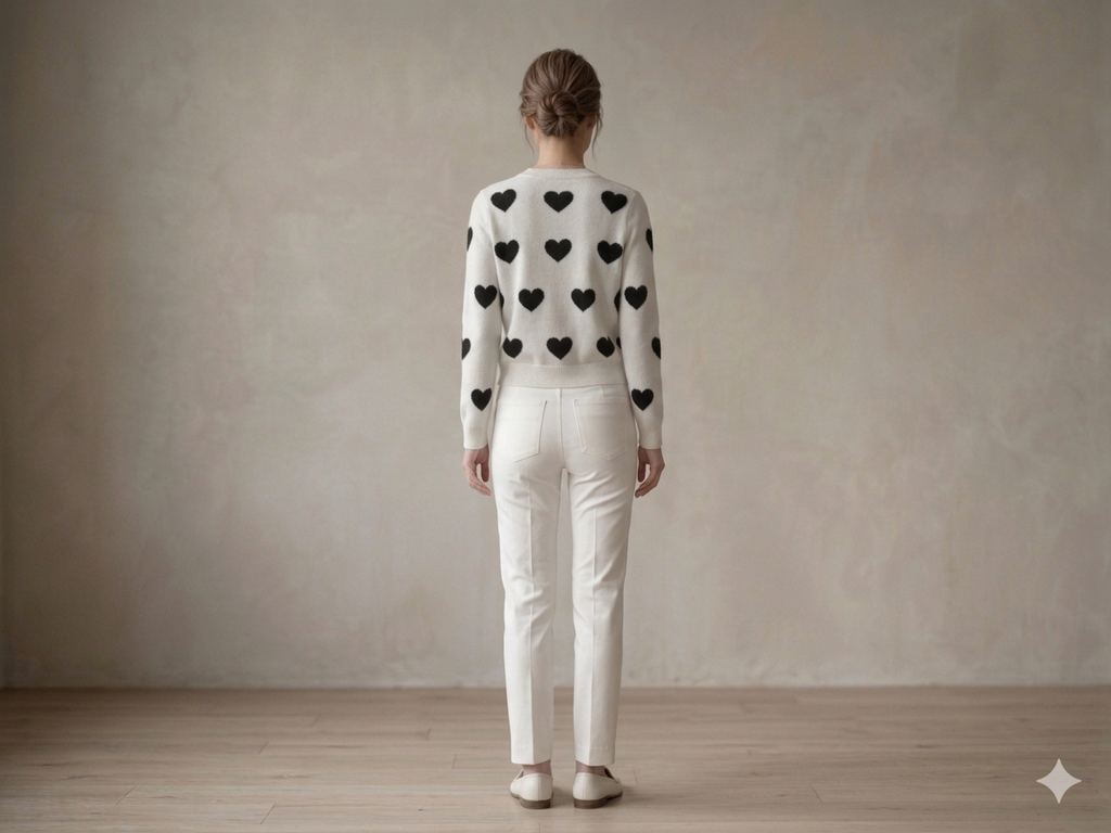 *** Alia  02139 Black hearts, white ivory sweater