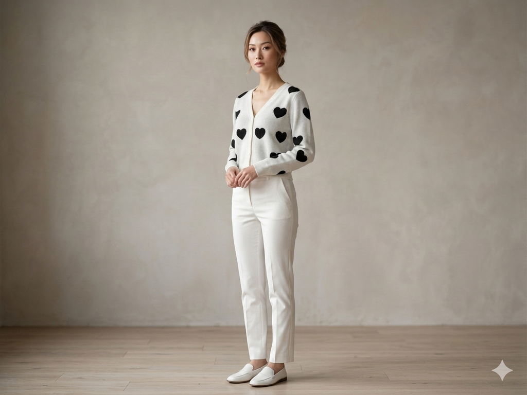 *** Alia  02139 Black hearts, white ivory sweater