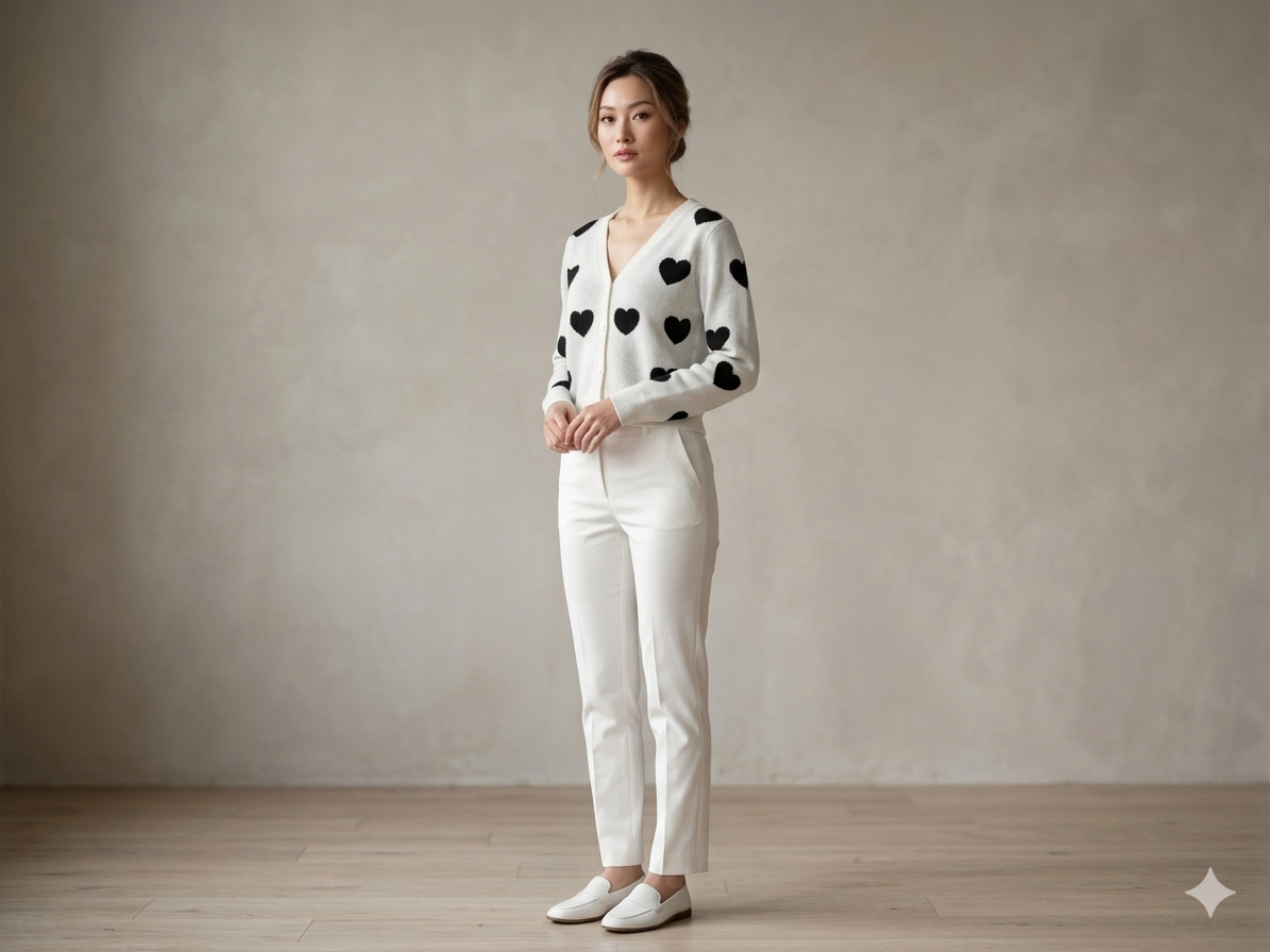 *** Alia  02139 Black hearts, white ivory sweater