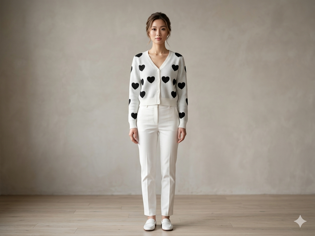 *** Alia  02139 Black hearts, white ivory sweater