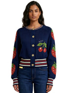 GWENDOLYN ROUND NECK CARDI WITH CHERRY JACQUARD