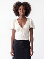 LAUREL STRETCH SATIN BOW FRONT BLOUSE