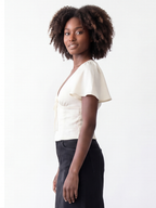 LAUREL STRETCH SATIN BOW FRONT BLOUSE