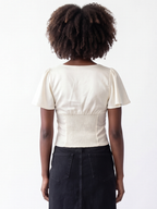 LAUREL STRETCH SATIN BOW FRONT BLOUSE