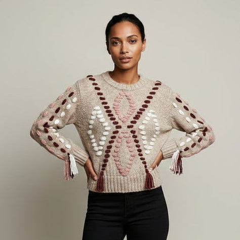 *** Style#02241 Embroidered Pink, Burgundy and White sweater