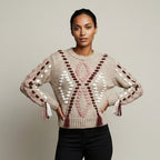 *** Style#02241 Embroidered Pink, Burgundy and White sweater