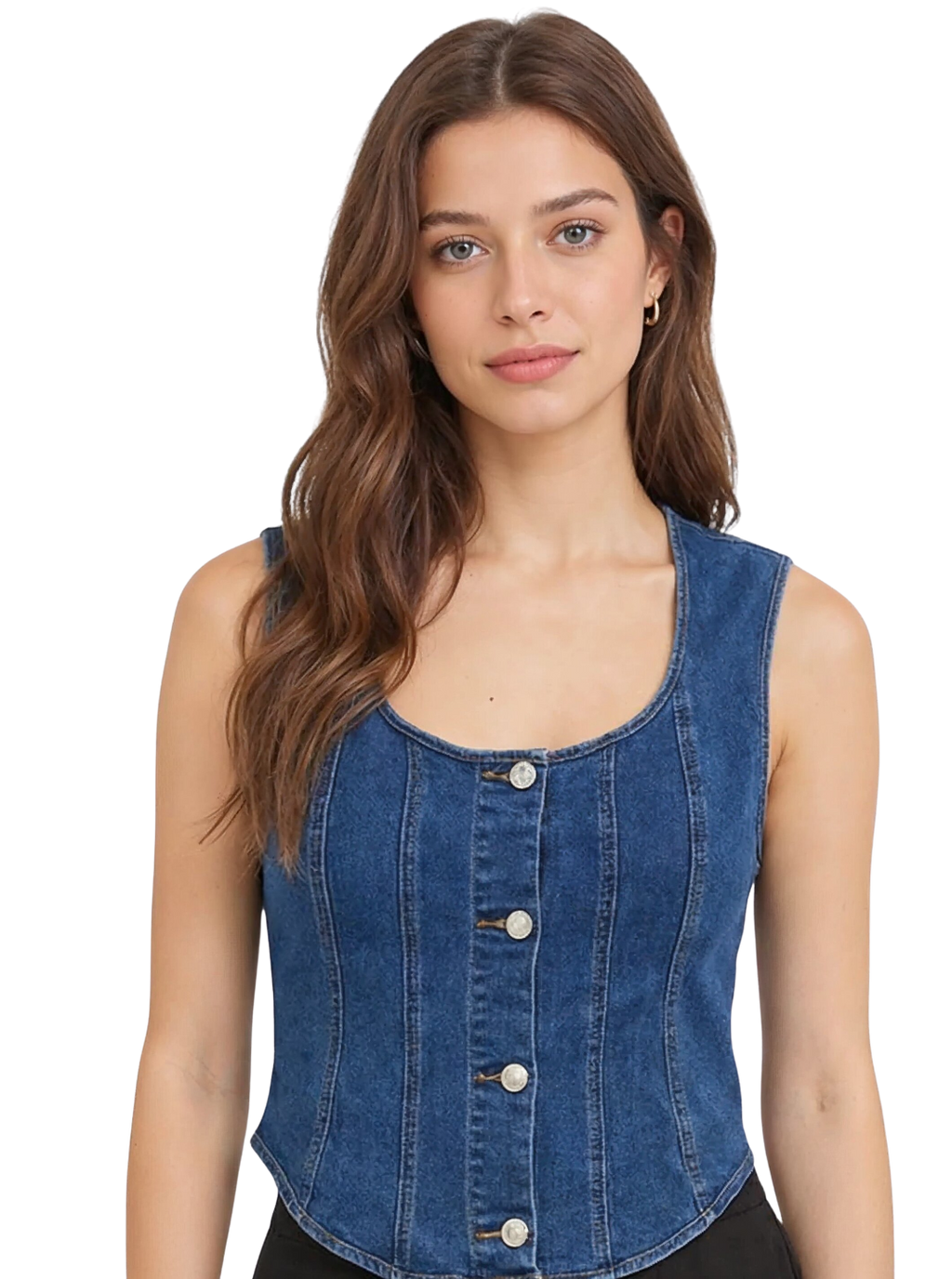 Madison Stretch Denim U-Neck Vest with Buttons