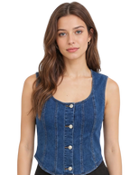 Madison Stretch Denim U-Neck Vest with Buttons