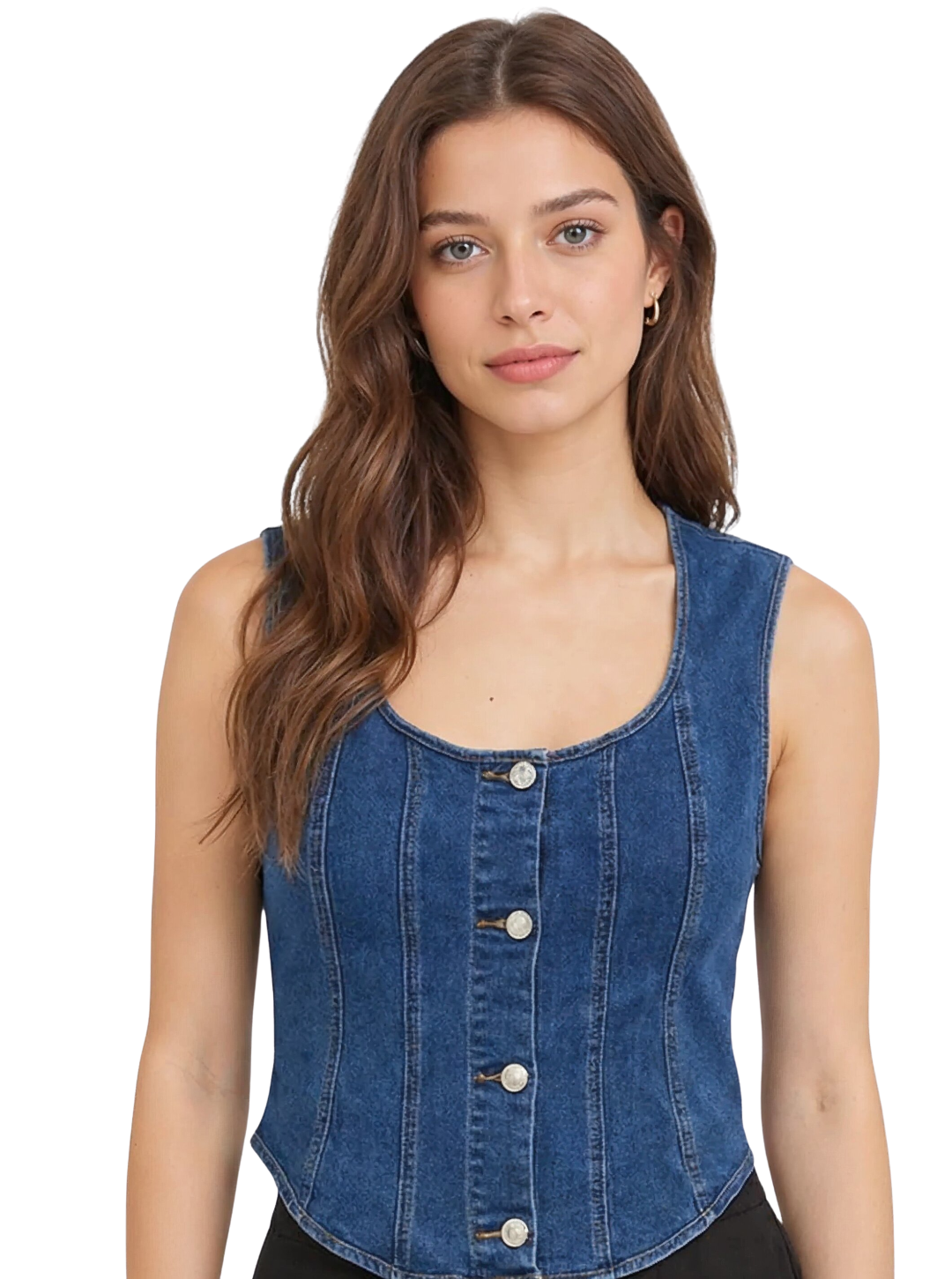 Madison Stretch Denim U-Neck Vest with Buttons