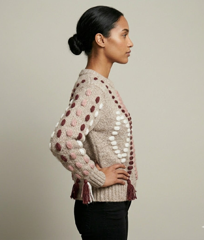 *** Style#02241 Embroidered Pink, Burgundy and White sweater