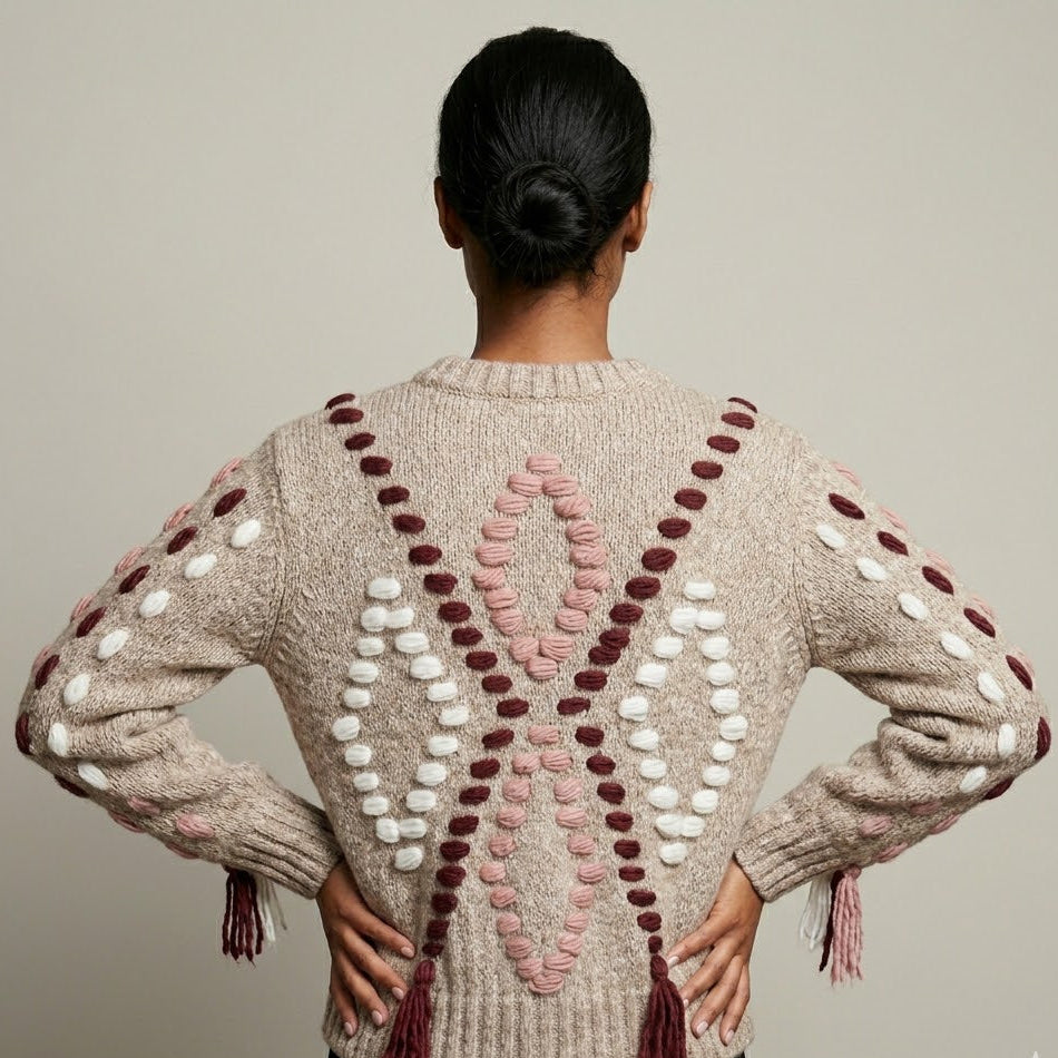 *** Style#02241 Embroidered Pink, Burgundy and White sweater