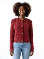 Lena Chenille Cable Cardigan Sweater with Resin Flower Snaps