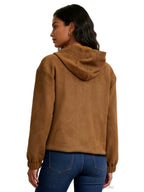 ISLA HOODED FAUX SUEDE JACKET WITH CONTRAST-LINED HOOD AND TWO-HEADED ZIPPER