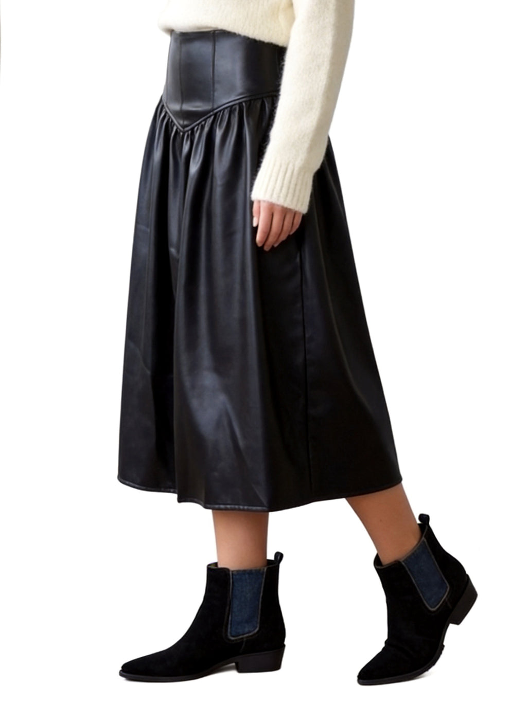 NORA CORSET TOP FULL SWING SKIRT IN FAUX LEATHER