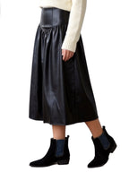 NORA CORSET TOP FULL SWING SKIRT IN FAUX LEATHER