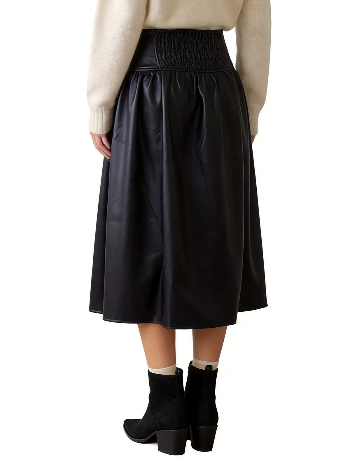 NORA CORSET TOP FULL SWING SKIRT IN FAUX LEATHER