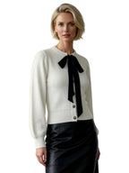 LYRA LARGE SATIN BOW NECK CARDI WITH FANCY BUTTONS