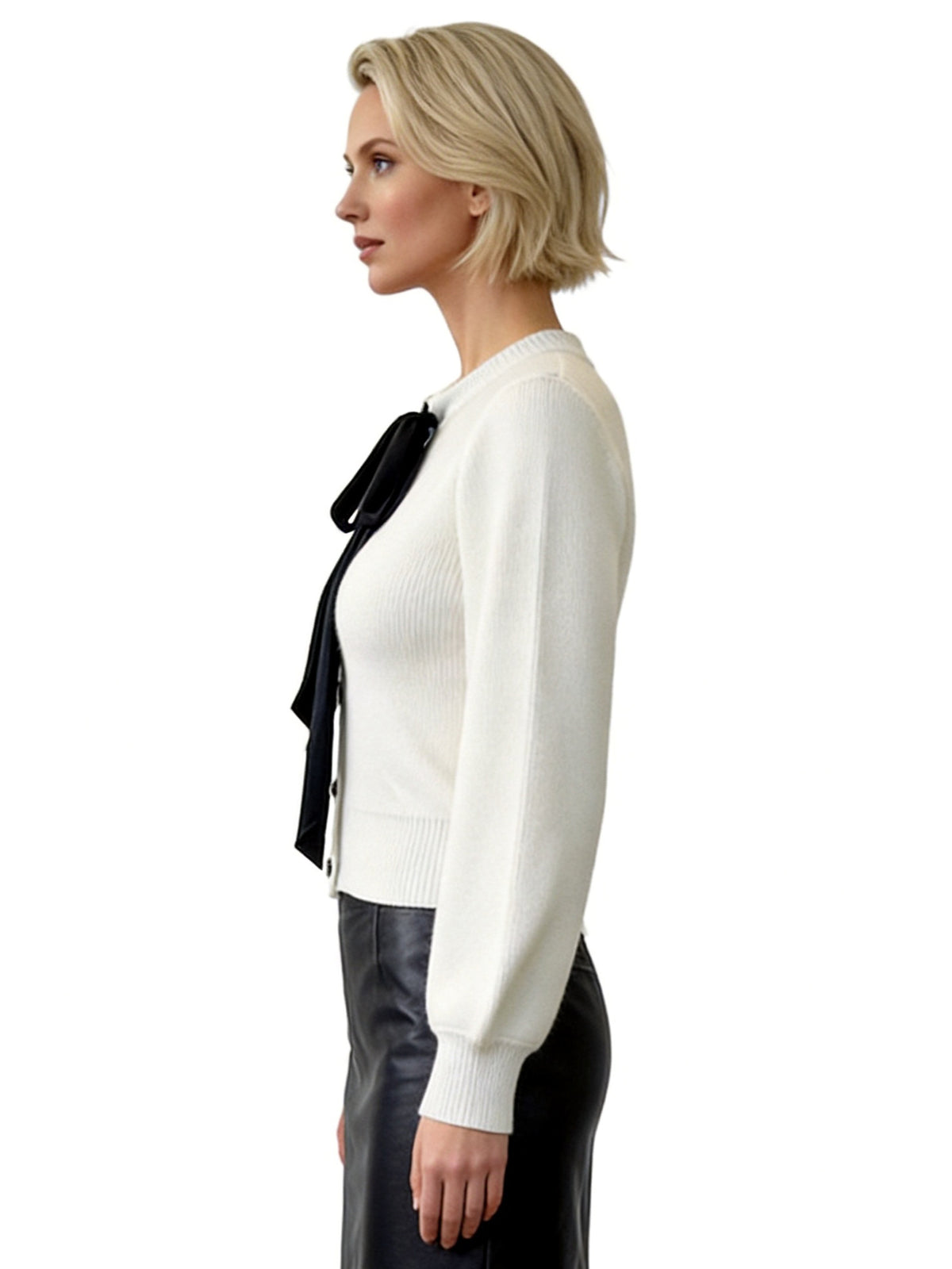 LYRA LARGE SATIN BOW NECK CARDI WITH FANCY BUTTONS