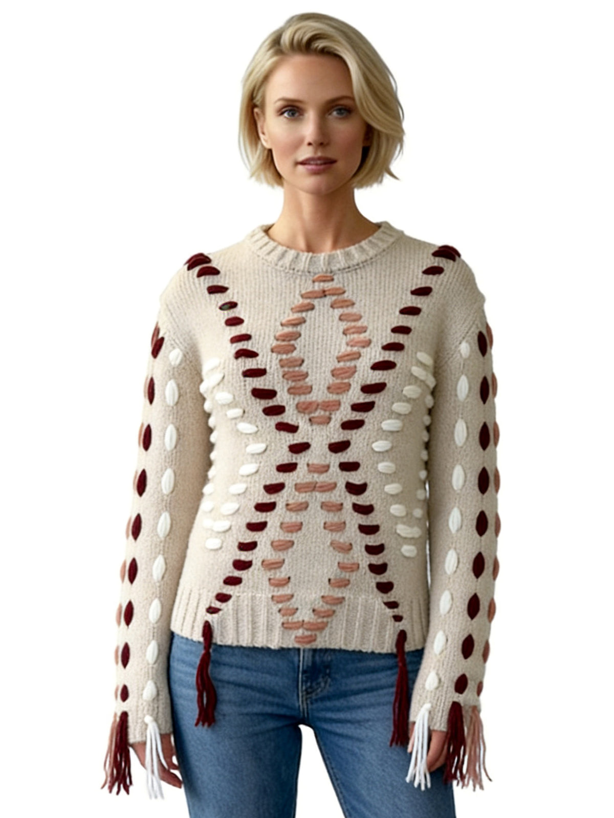 ALICIA CREWNECK SWEATER WITH YARN DIAMONDS