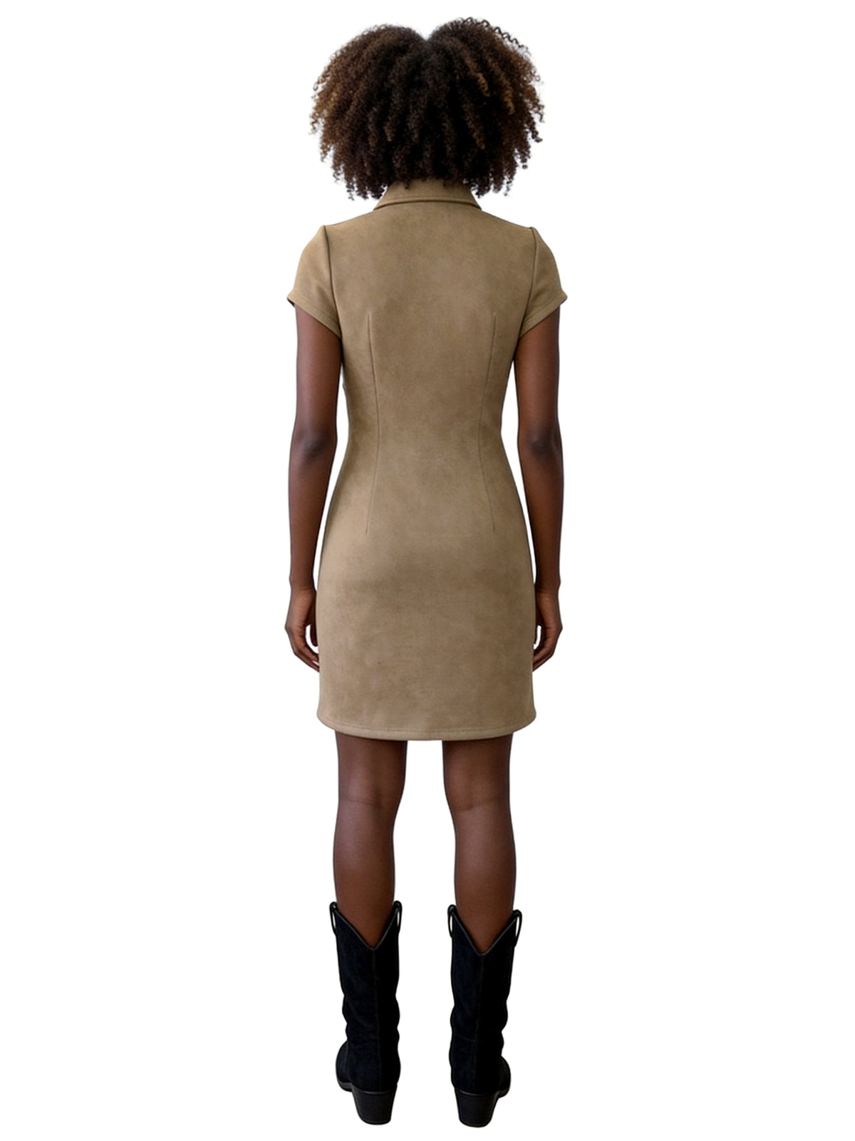 RACHEL BUTTON-FRONT SHIRT DRESS IN FAUX SUEDE