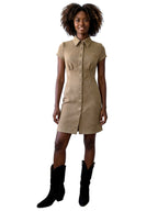 RACHEL BUTTON-FRONT SHIRT DRESS IN FAUX SUEDE