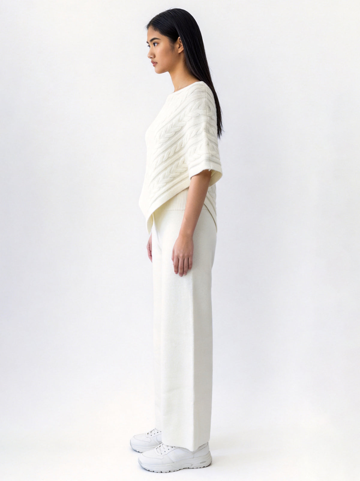 FREYA CABLE PONCHO WITH RIB SWEATER PANT SET