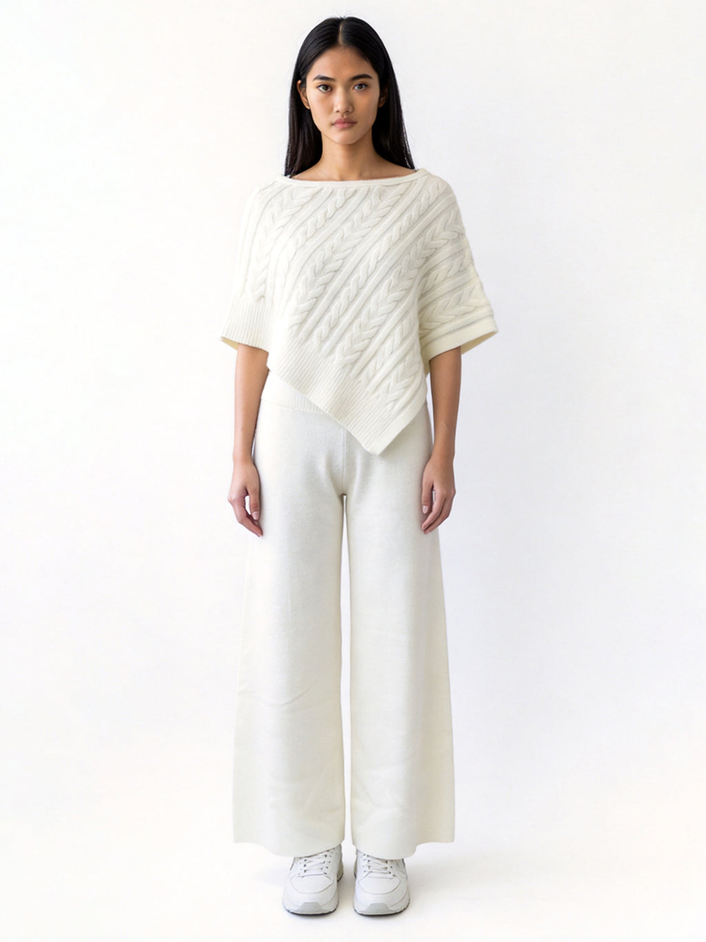 FREYA CABLE PONCHO WITH RIB SWEATER PANT SET