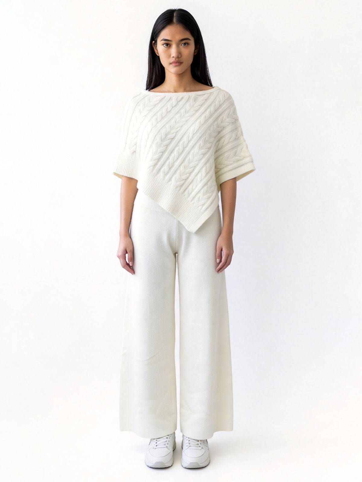 FREYA CABLE PONCHO WITH RIB SWEATER PANT SET