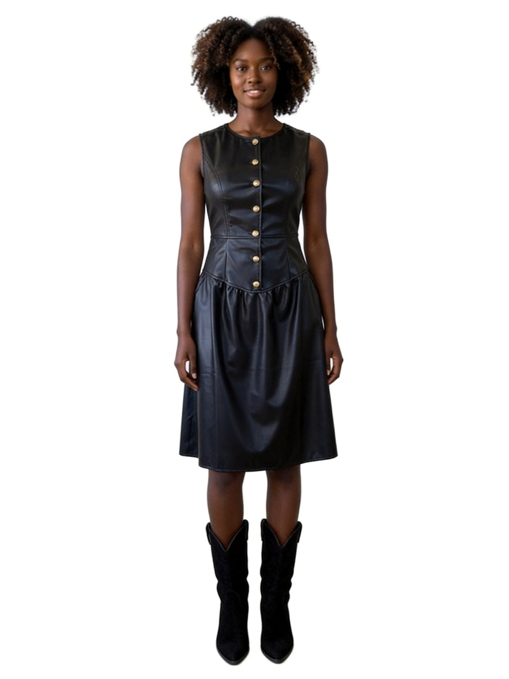 AMELIA CORSET DETAIL BUTTON FRONT DRESS IN FAUX LEATHER