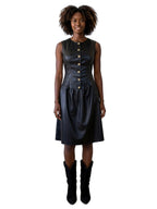AMELIA CORSET DETAIL BUTTON FRONT DRESS IN FAUX LEATHER