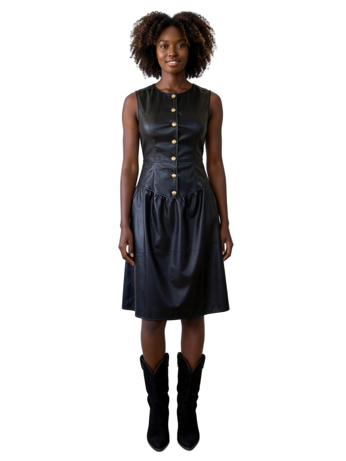AMELIA CORSET DETAIL BUTTON FRONT DRESS IN FAUX LEATHER