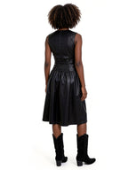 AMELIA CORSET DETAIL BUTTON FRONT DRESS IN FAUX LEATHER