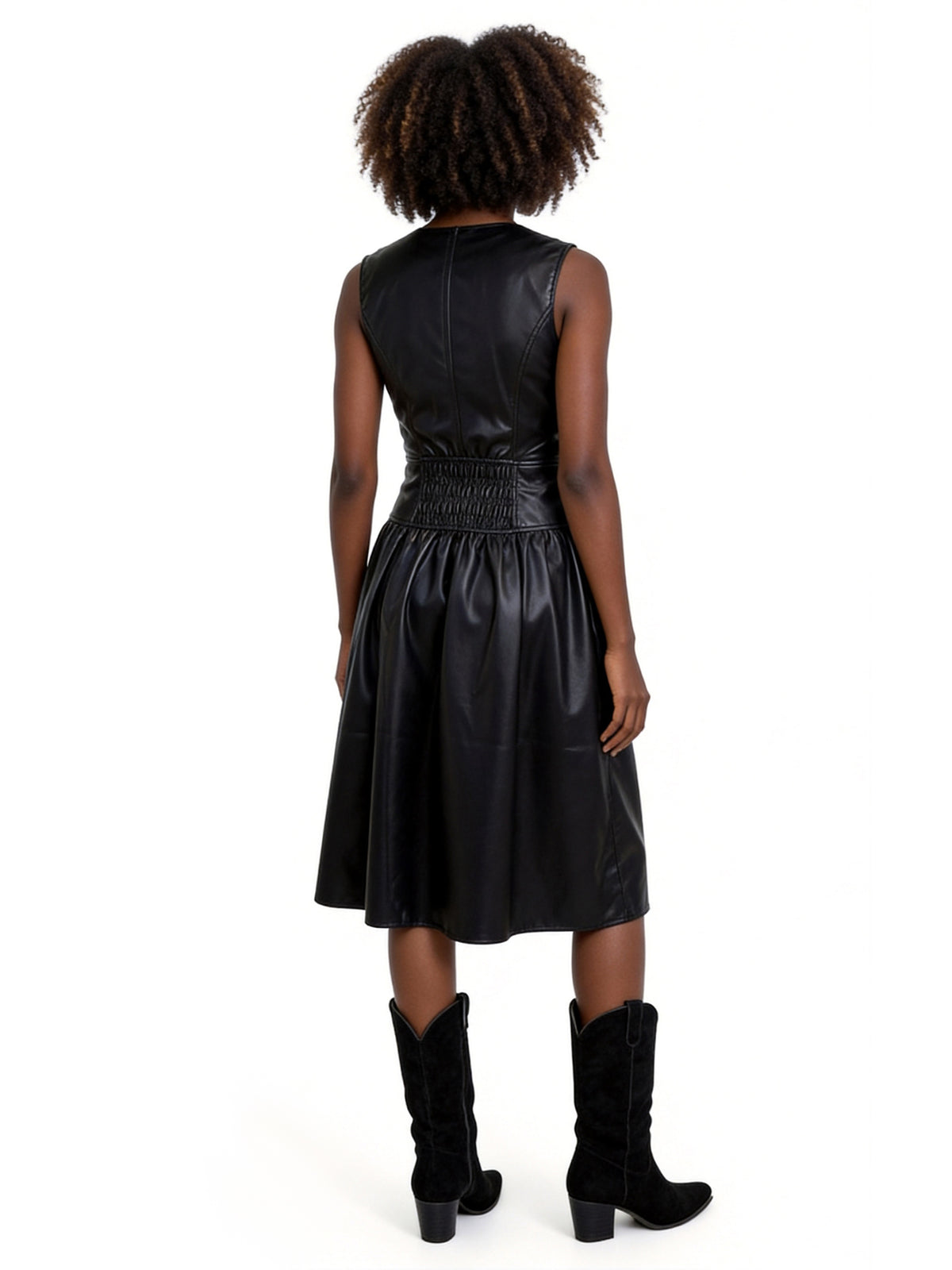 AMELIA CORSET DETAIL BUTTON FRONT DRESS IN FAUX LEATHER