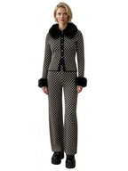 GISELLE JACQUARD CARDIGAN WITH FUR COLLAR AND CUFFS AND MATCHING PANT SET