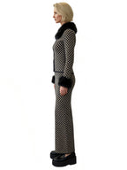 GISELLE JACQUARD CARDIGAN WITH FUR COLLAR AND CUFFS AND MATCHING PANT SET