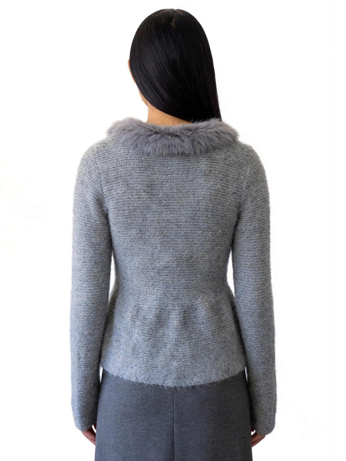 REAGAN THREE BUTTON FUR COLLAR BELL SHAPED CARDIGAN