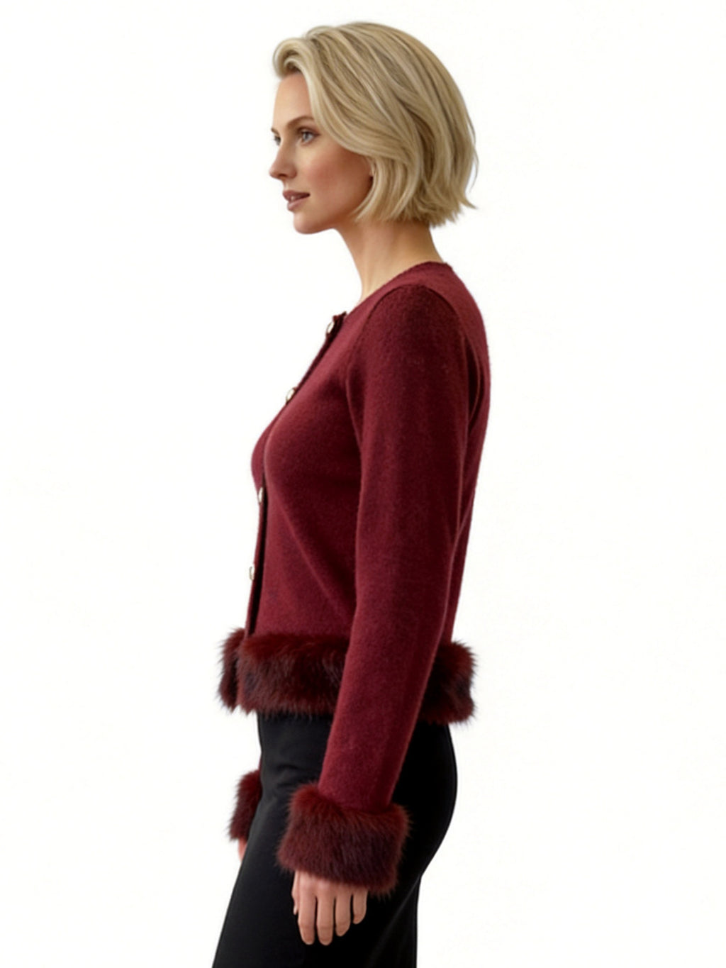 PALOMA CARDIGAN WITH FUR HEM AND CUFFS
