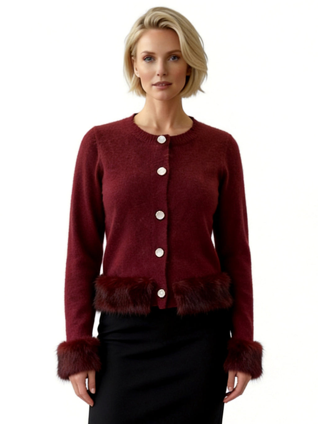 PALOMA CARDIGAN WITH FUR HEM AND CUFFS
