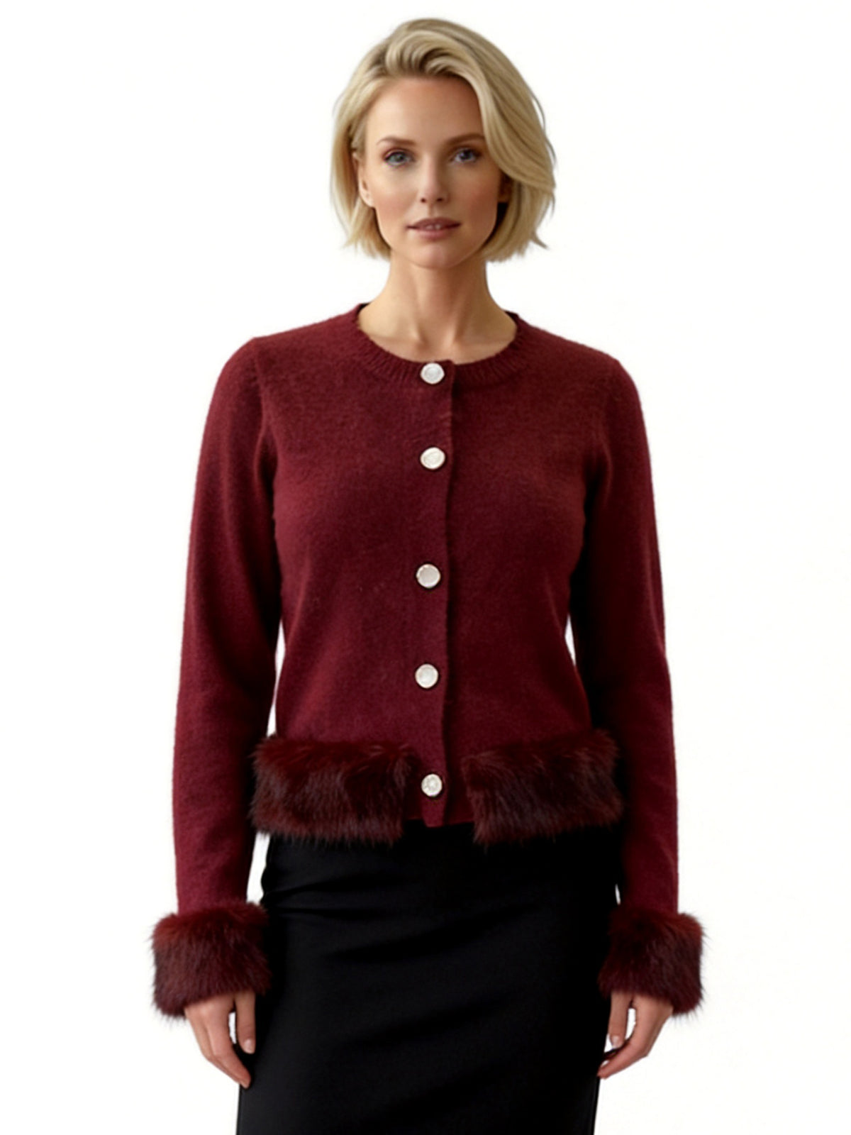PALOMA CARDIGAN WITH FUR HEM AND CUFFS
