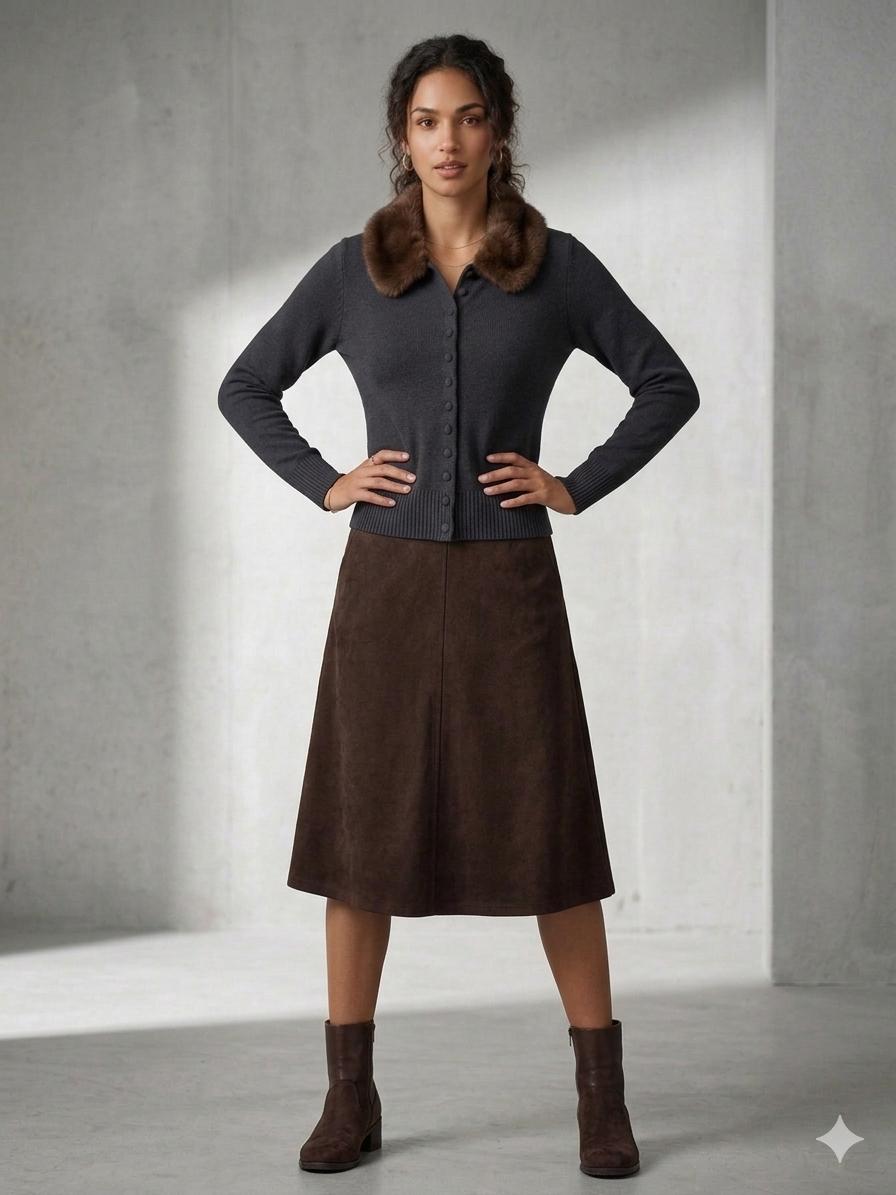 Renata Fur Collar Cardigan with Covered Buttons