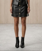 The Halle Faux Leather Button-Front Skirt