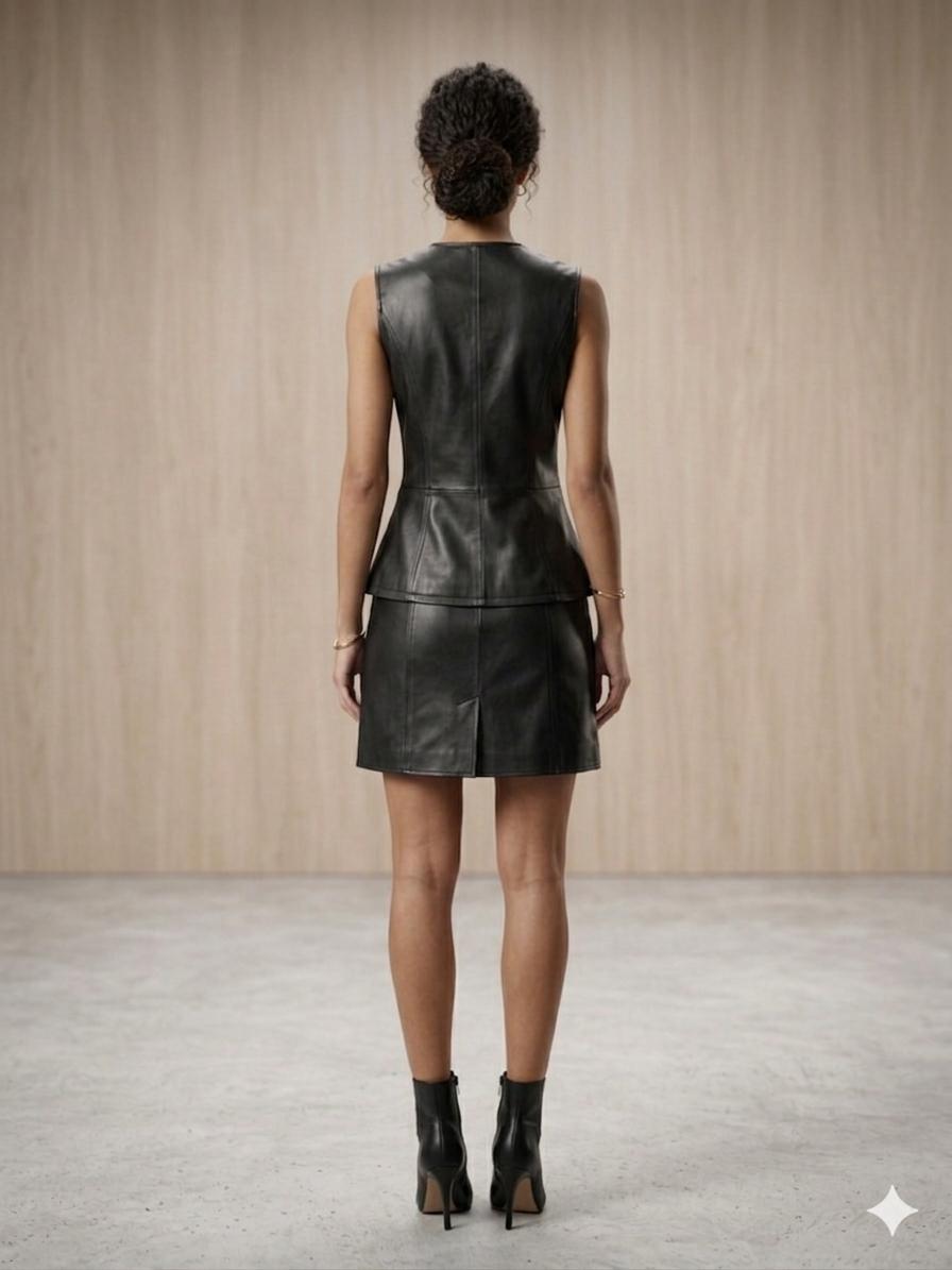 The Halle Faux Leather Button-Front Skirt