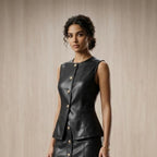 The Halle Faux Leather Button-Front Skirt