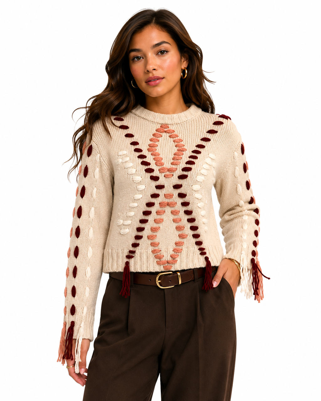 ALICIA CREWNECK SWEATER WITH YARN DIAMONDS