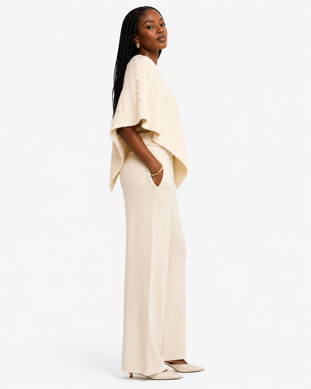 Freya CABLE PONCHO TOP WITH RIB SWEATER PANT SET