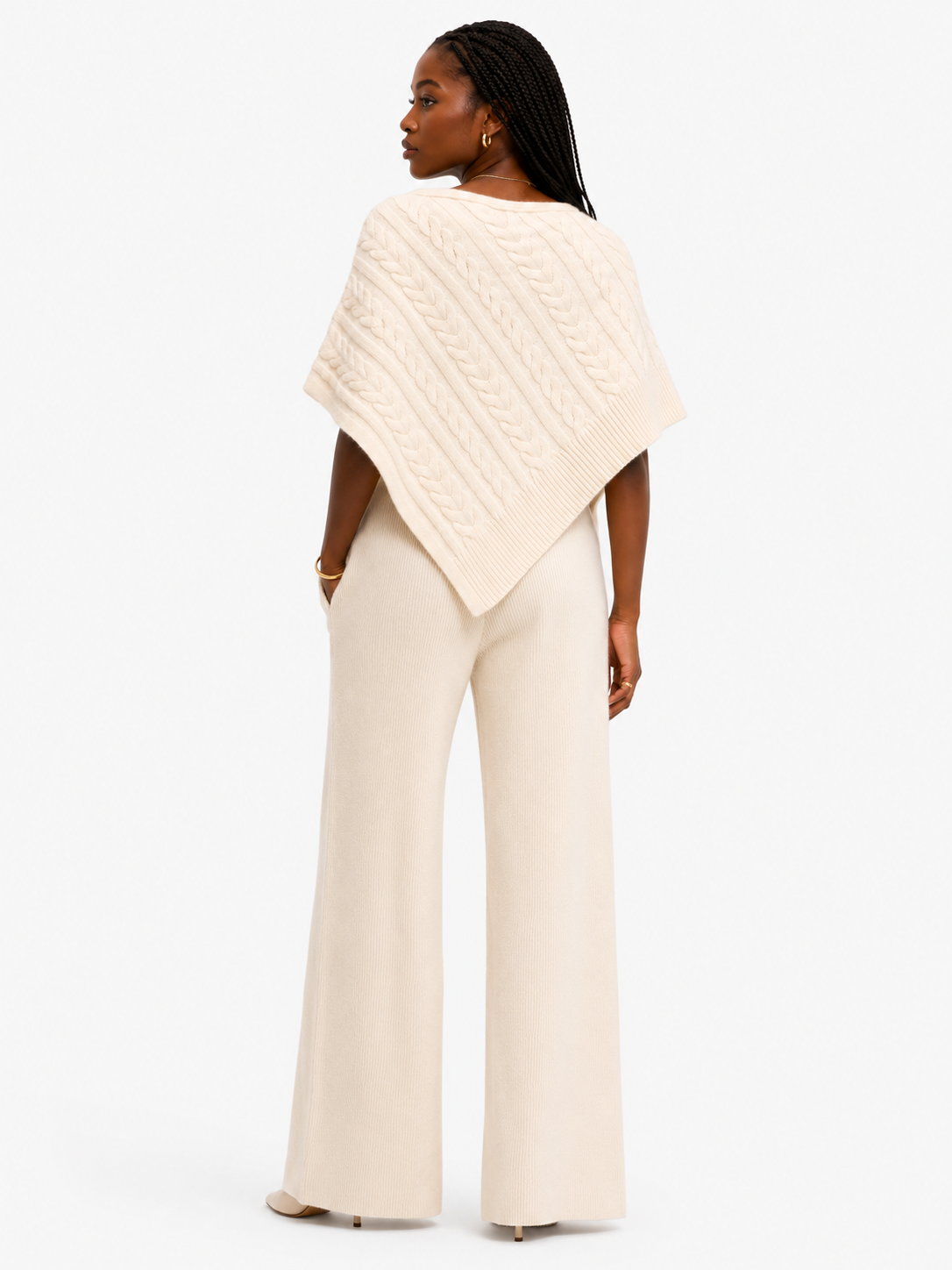 Freya CABLE PONCHO TOP WITH RIB SWEATER PANT SET